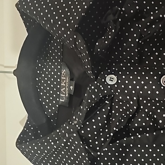 Lia Kes Black and White Dot Ruffle Long Sleeve Button Down Shirt Sz 4 - Picture 3 of 16